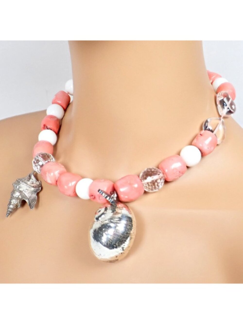 Rare! Vintage Mario Buccellati Free Time Silver Large Pink Coral Necklace 17.5" - Picture 7 of 11